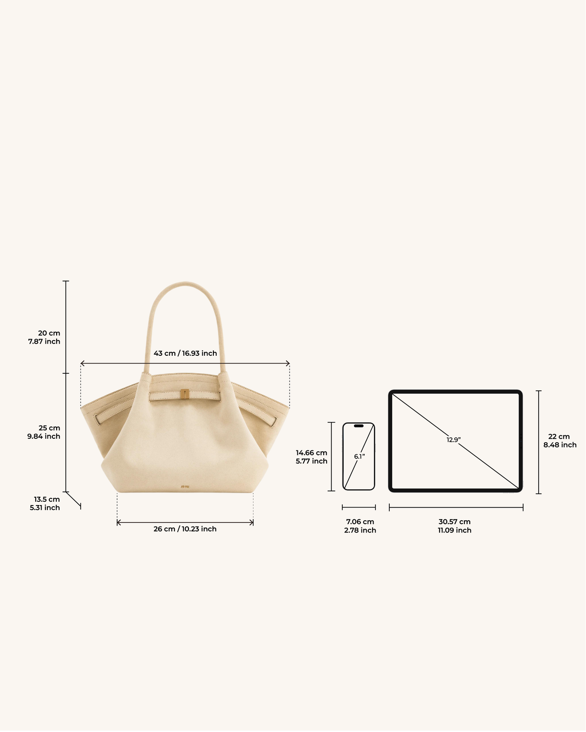 Hana Medium Faux Suede Tote Bag - Off White mysite