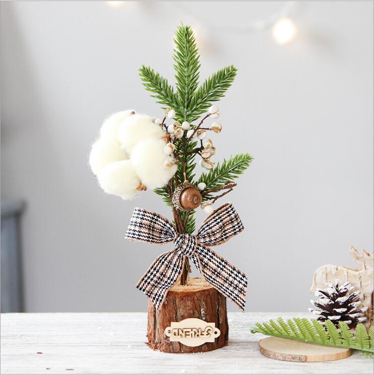 Artificial Christmas Tree Decorations For Home Creative Jute Red Fruit Pine Cone Desk Christmas