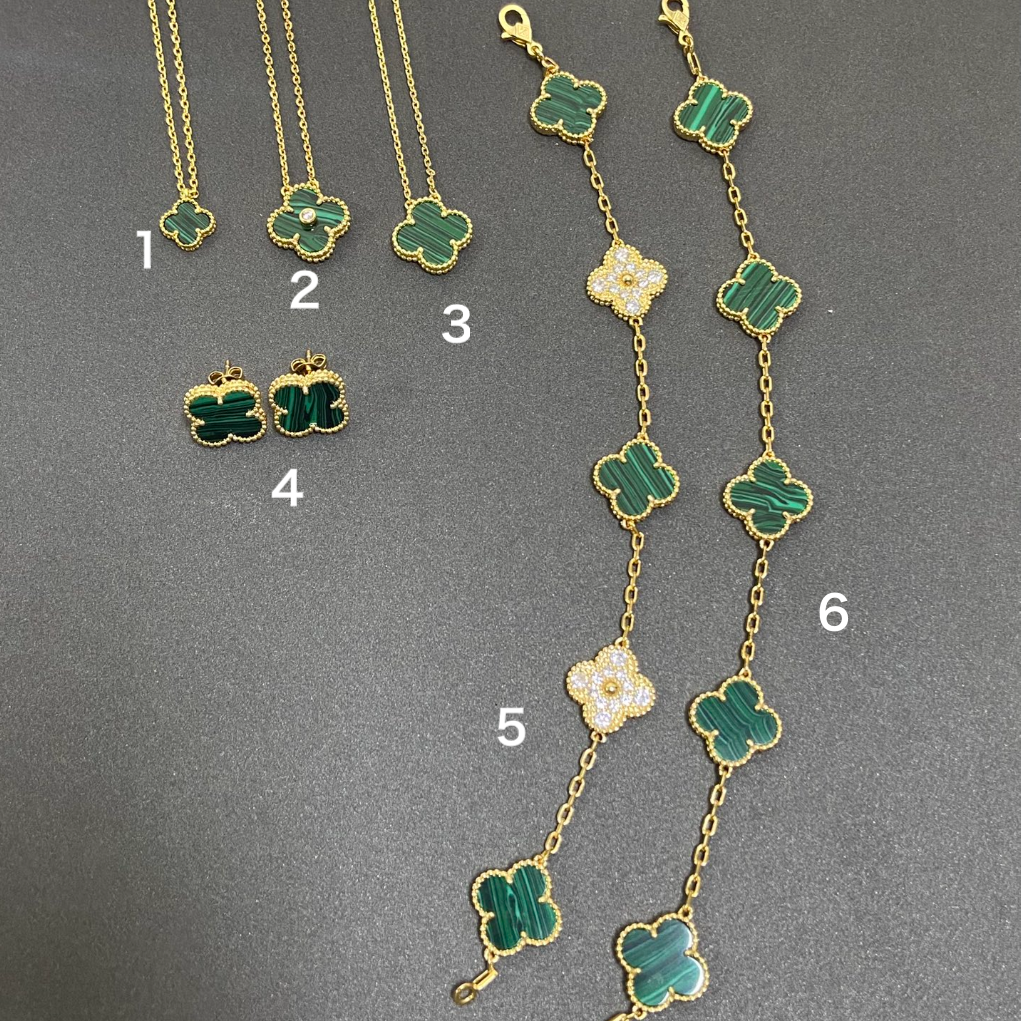 Vintage Leaves Green Bracelet & Earrings & Necklace 6 Set (Gold) mysite