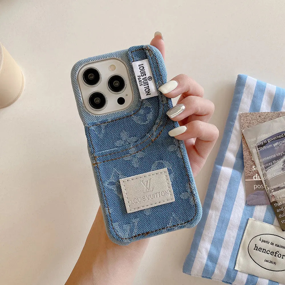 Denim Fabric iPhone Case with Built-in Card Holder-s2 mysite