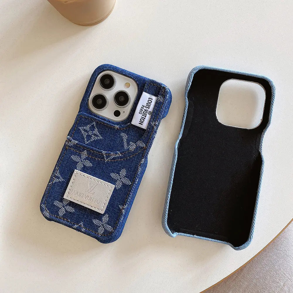Denim Fabric iPhone Case with Built-in Card Holder-s2 mysite