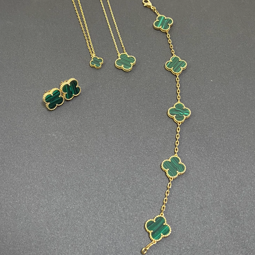 Vintage Leaves Green Bracelet & Earrings & Necklace 6 Set (Gold) mysite