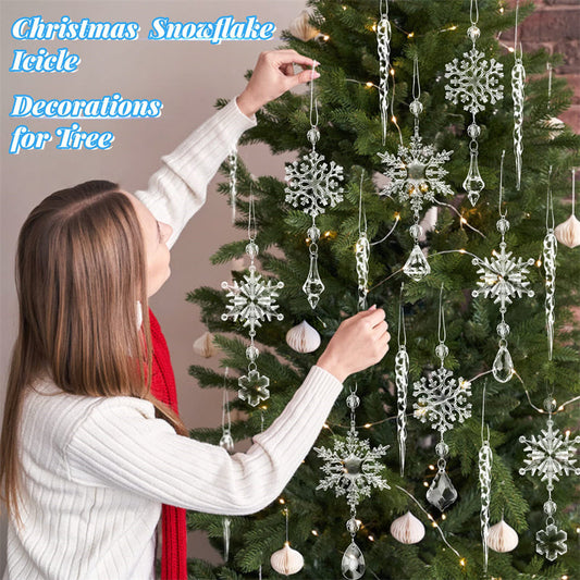 10pcs Christmas Tree Hanging Pendants Acrylic Ice Strip Snow Ceiling Xmas Ornaments Christmas Decoration Home Decor