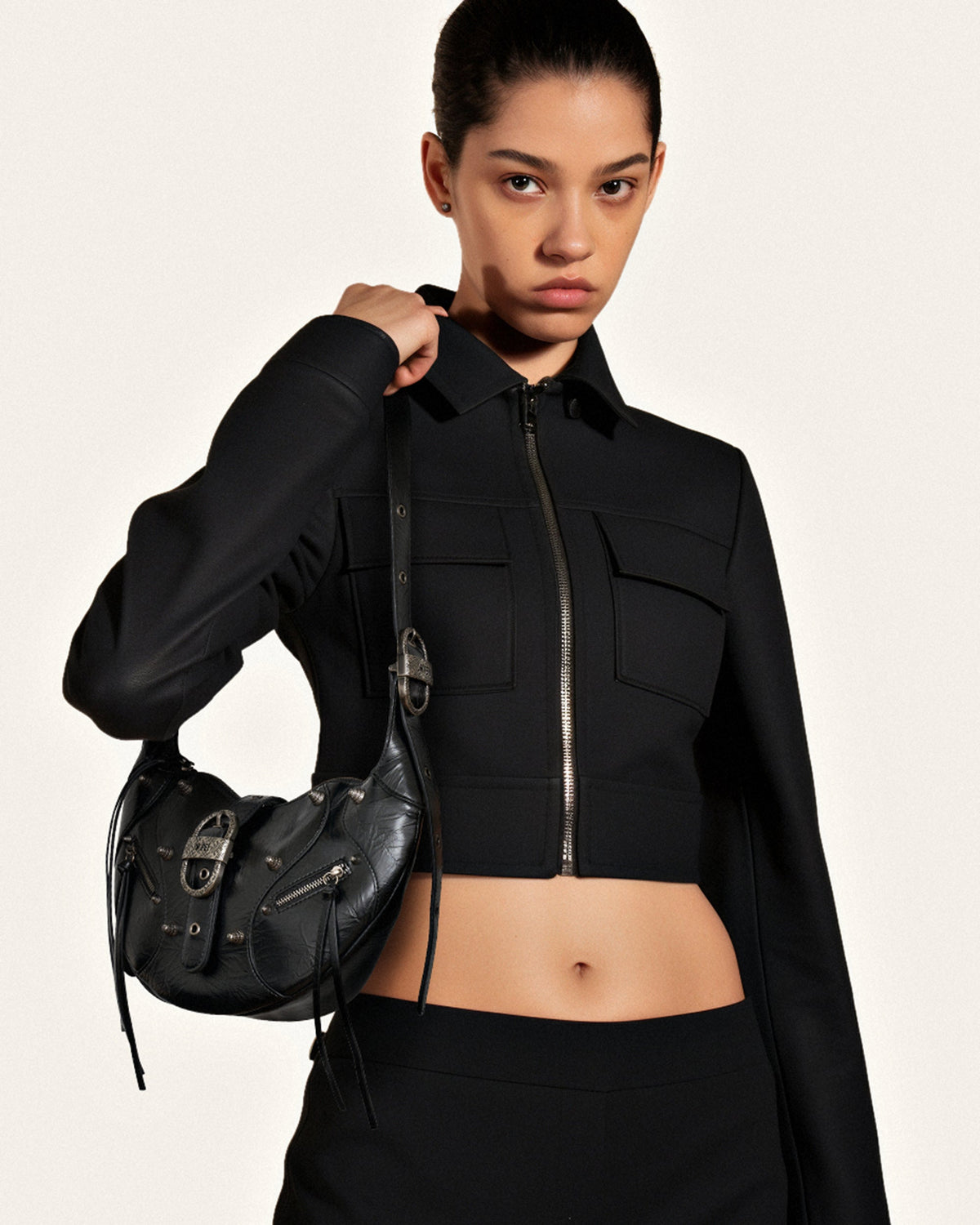 Tessa Crushed Shoulder Bag - Black mysite