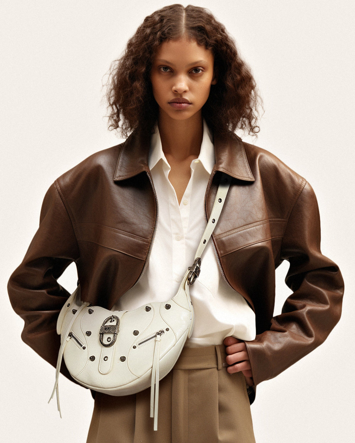 Tessa Crushed Shoulder Bag - White mysite