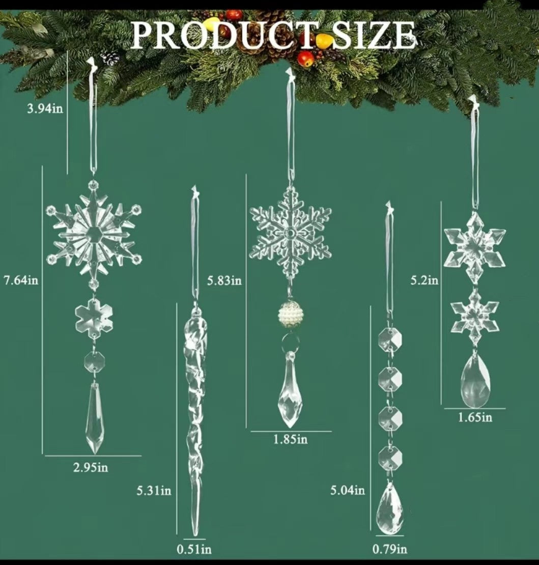 10pcs Christmas Tree Hanging Pendants Acrylic Ice Strip Snow Ceiling Xmas Ornaments Christmas Decoration Home Decor