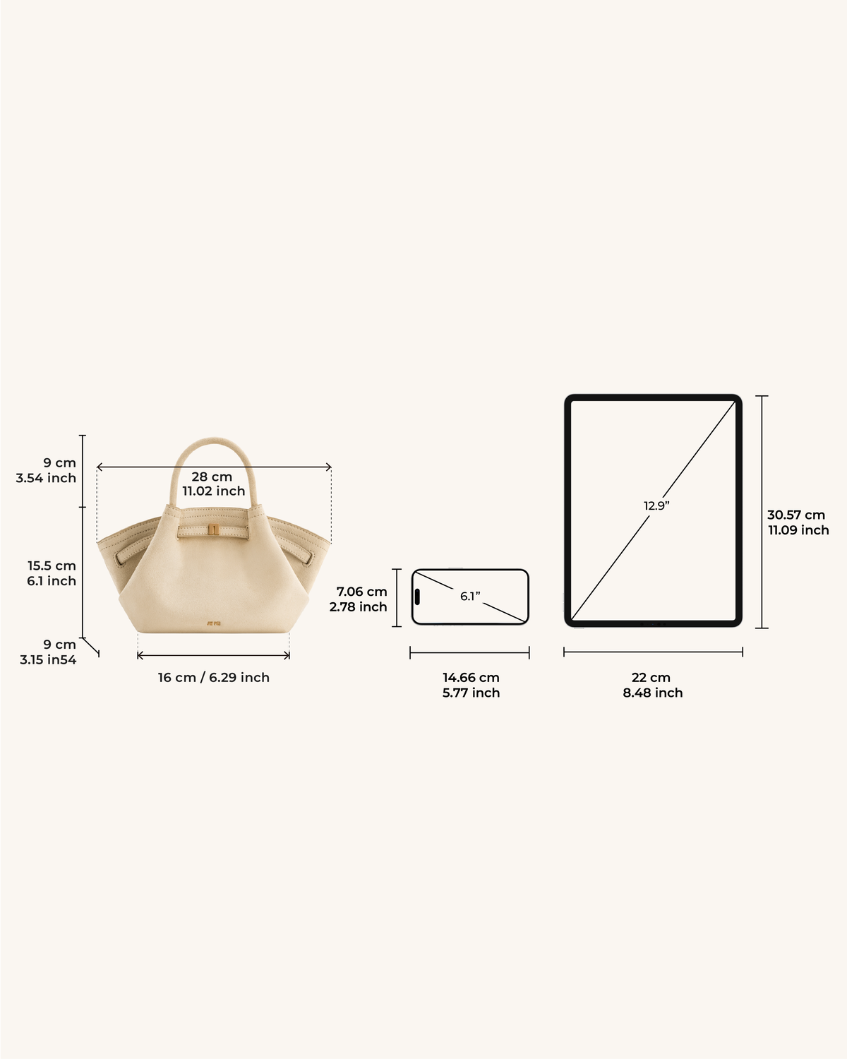 Hana Mini Faux Suede Tote Bag - Off White mysite