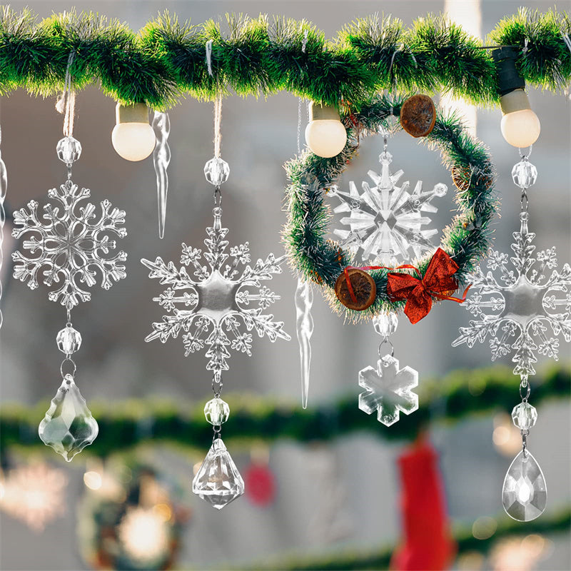 10pcs Christmas Tree Hanging Pendants Acrylic Ice Strip Snow Ceiling Xmas Ornaments Christmas Decoration Home Decor