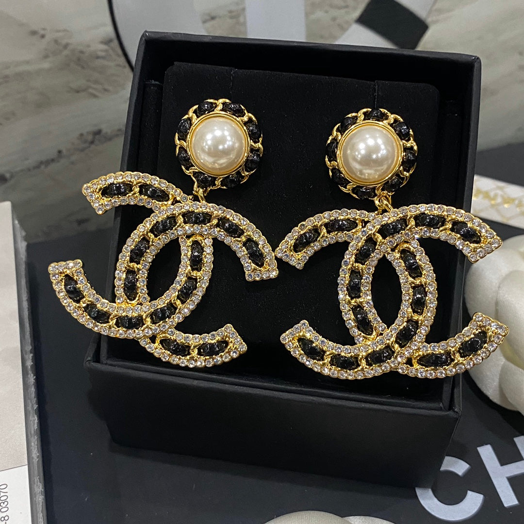 Double C Black Leather Pearl Earrings mysite