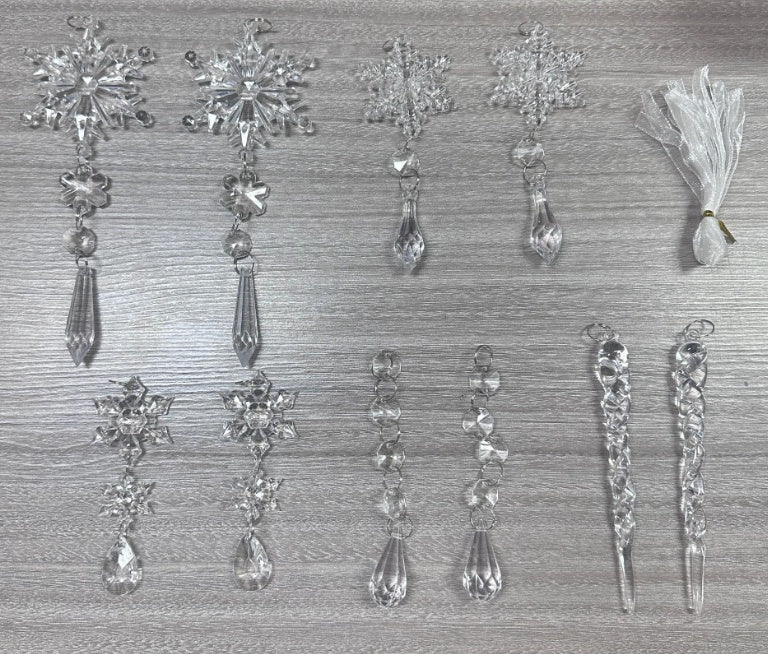 10pcs Christmas Tree Hanging Pendants Acrylic Ice Strip Snow Ceiling Xmas Ornaments Christmas Decoration Home Decor