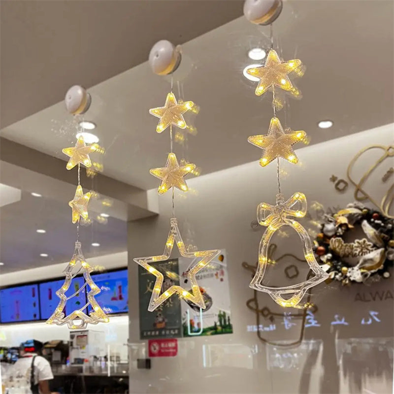 Christmas 3pcs LED Light Star Xmas Tree Hanging Window Ornaments Decoration For Home Xmas Navidad Christmas Decorations
