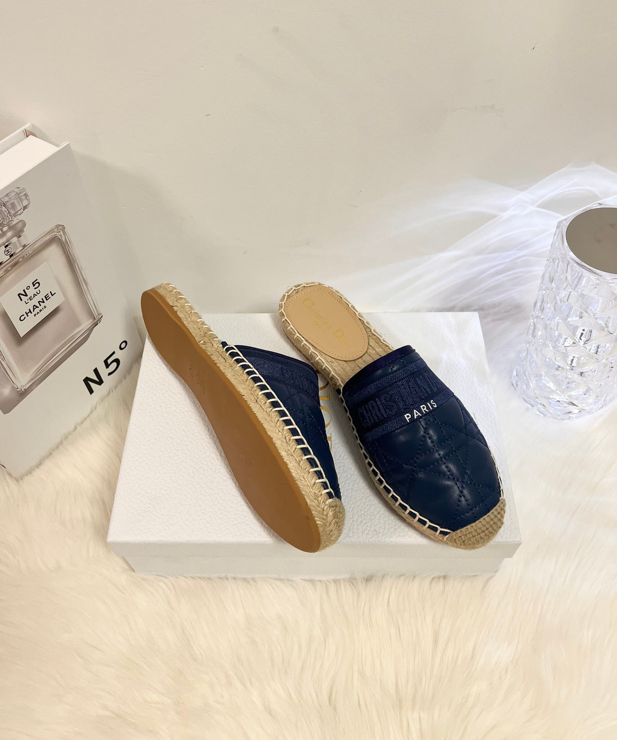 GRANVILLE ESPADRILLE MULE NAVY BLUE QUILTED CANNAGE CALFSKIN mysite