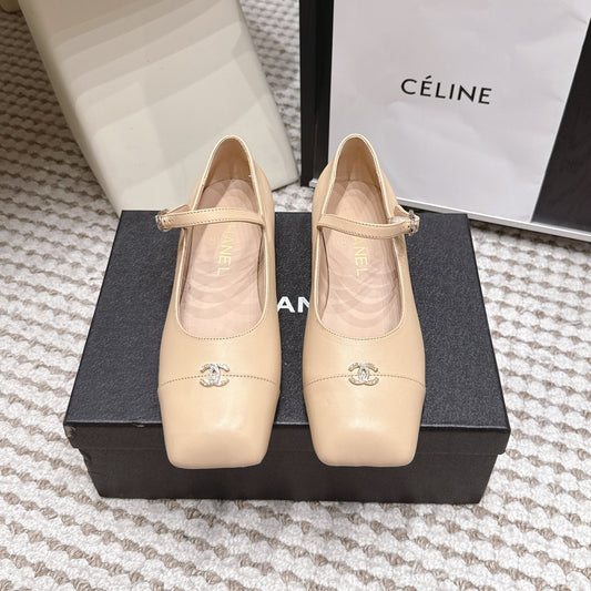 26S SQUARE TOE MARY JANE FLATS IN BEIGE CALFSKIN mysite