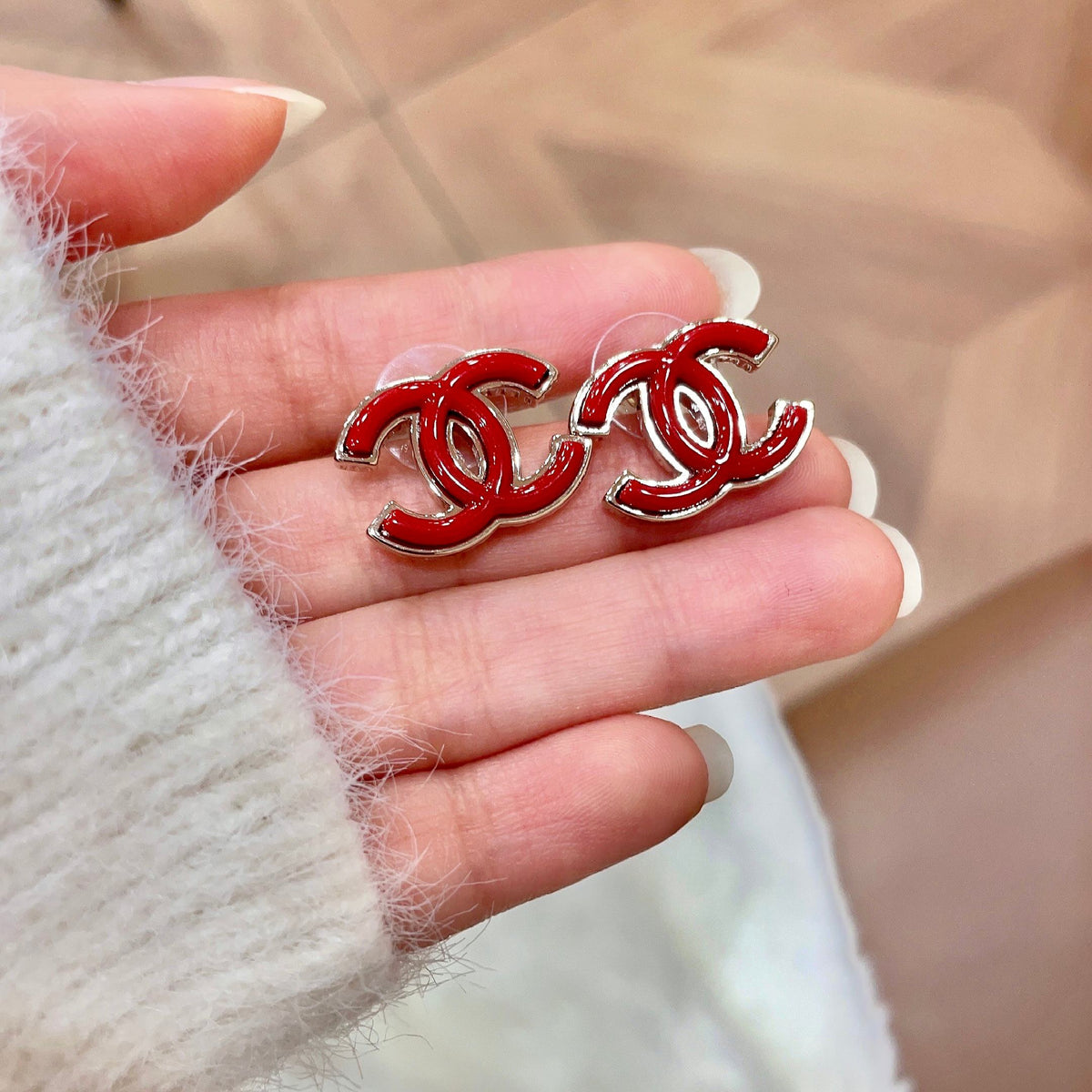 CHANEL 26S DOUBLE C LOGO RED ENAMEL STUD EARRINGS IN GOLD METAL 629991 mysite