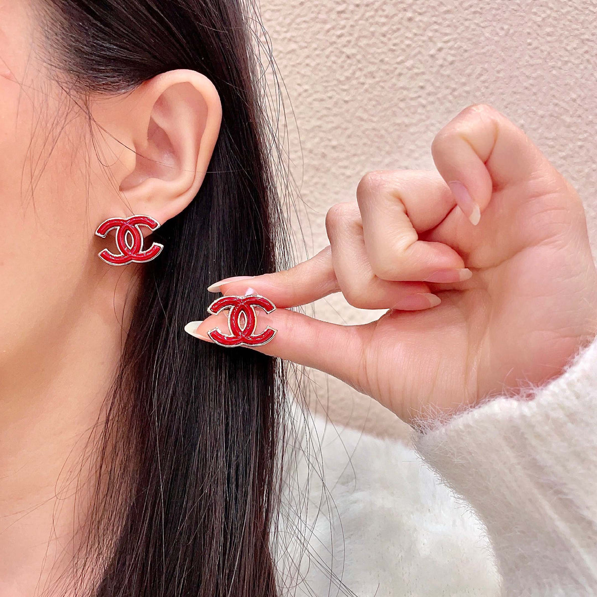 CHANEL 26S DOUBLE C LOGO RED ENAMEL STUD EARRINGS IN GOLD METAL 629991 mysite
