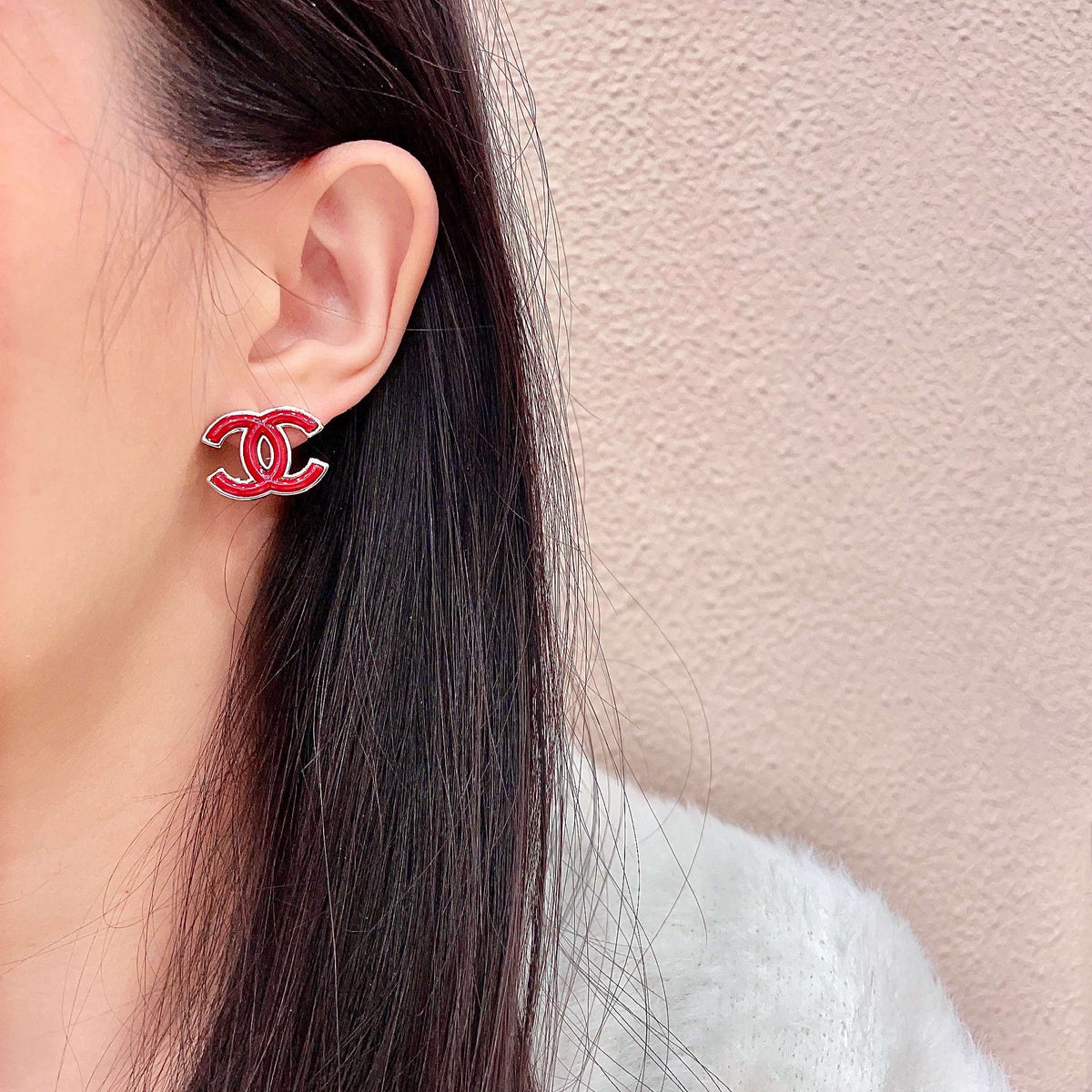 CHANEL 26S DOUBLE C LOGO RED ENAMEL STUD EARRINGS IN GOLD METAL 629991 mysite