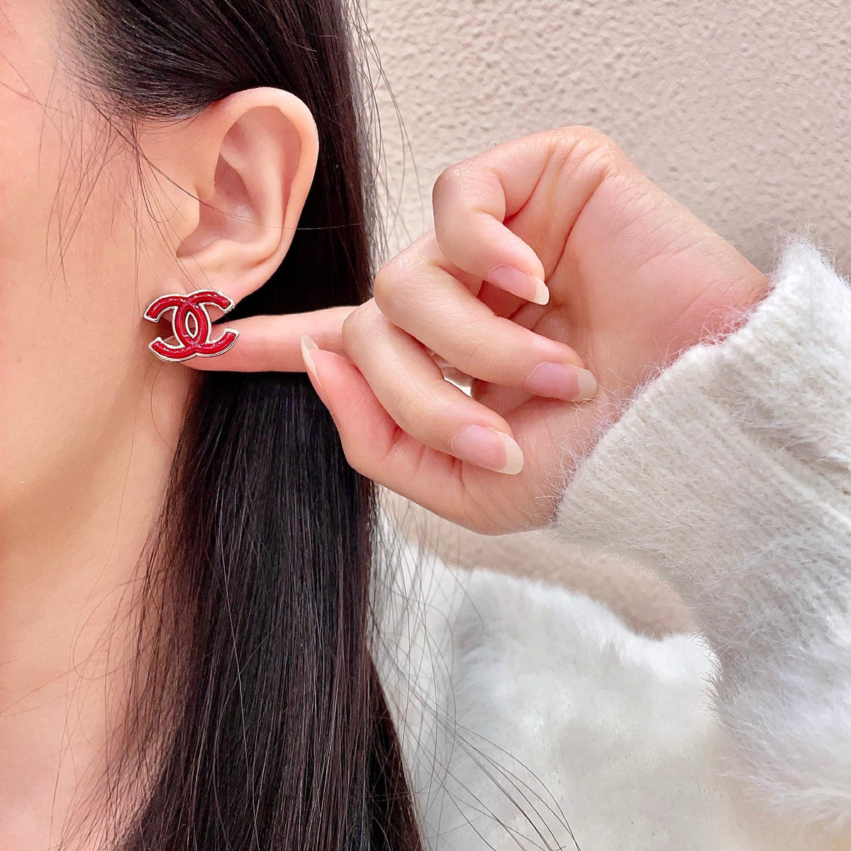 CHANEL 26S DOUBLE C LOGO RED ENAMEL STUD EARRINGS IN GOLD METAL 629991 mysite