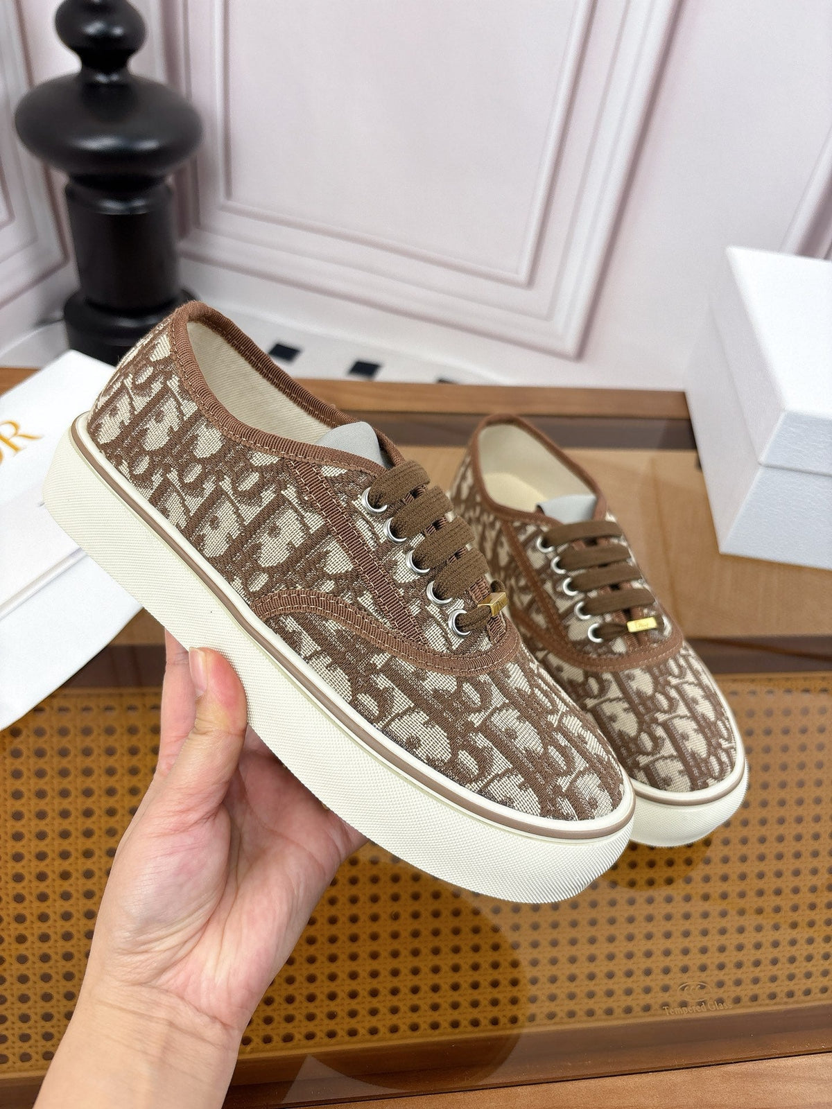 26S LOW TOP SNEAKERS IN BROWN OBLIQUE CANVAS WITH RUBBER SOLE mysite