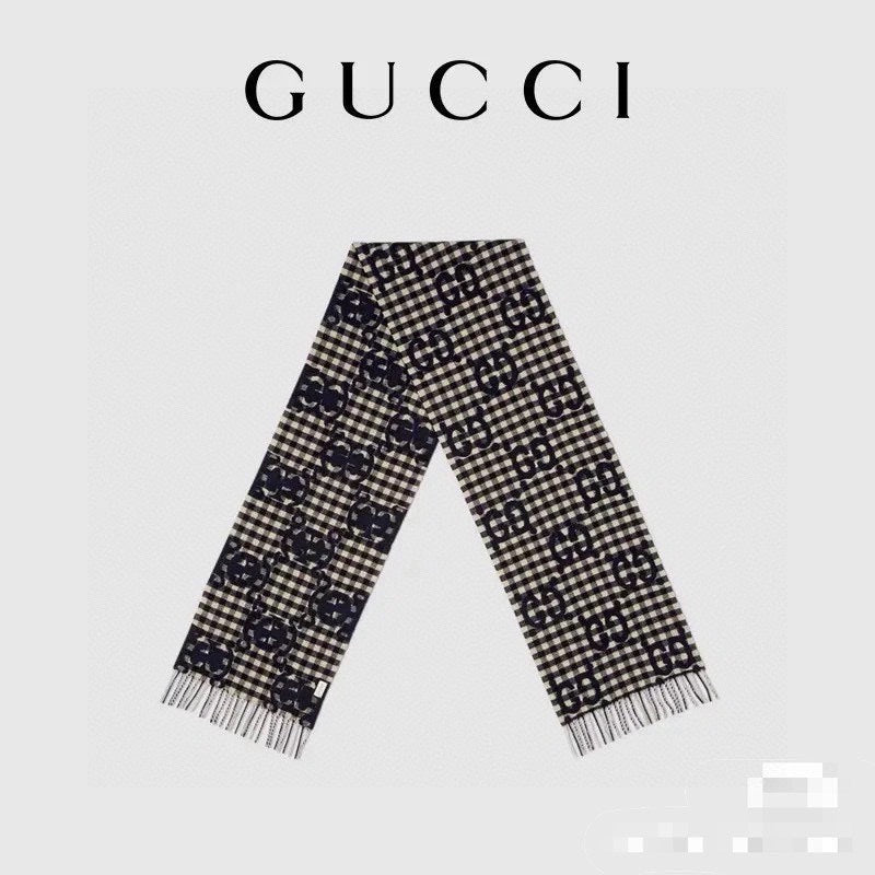 SCARF 220 CM IN BLACK MIX WHITE WOOL 401165 mysite