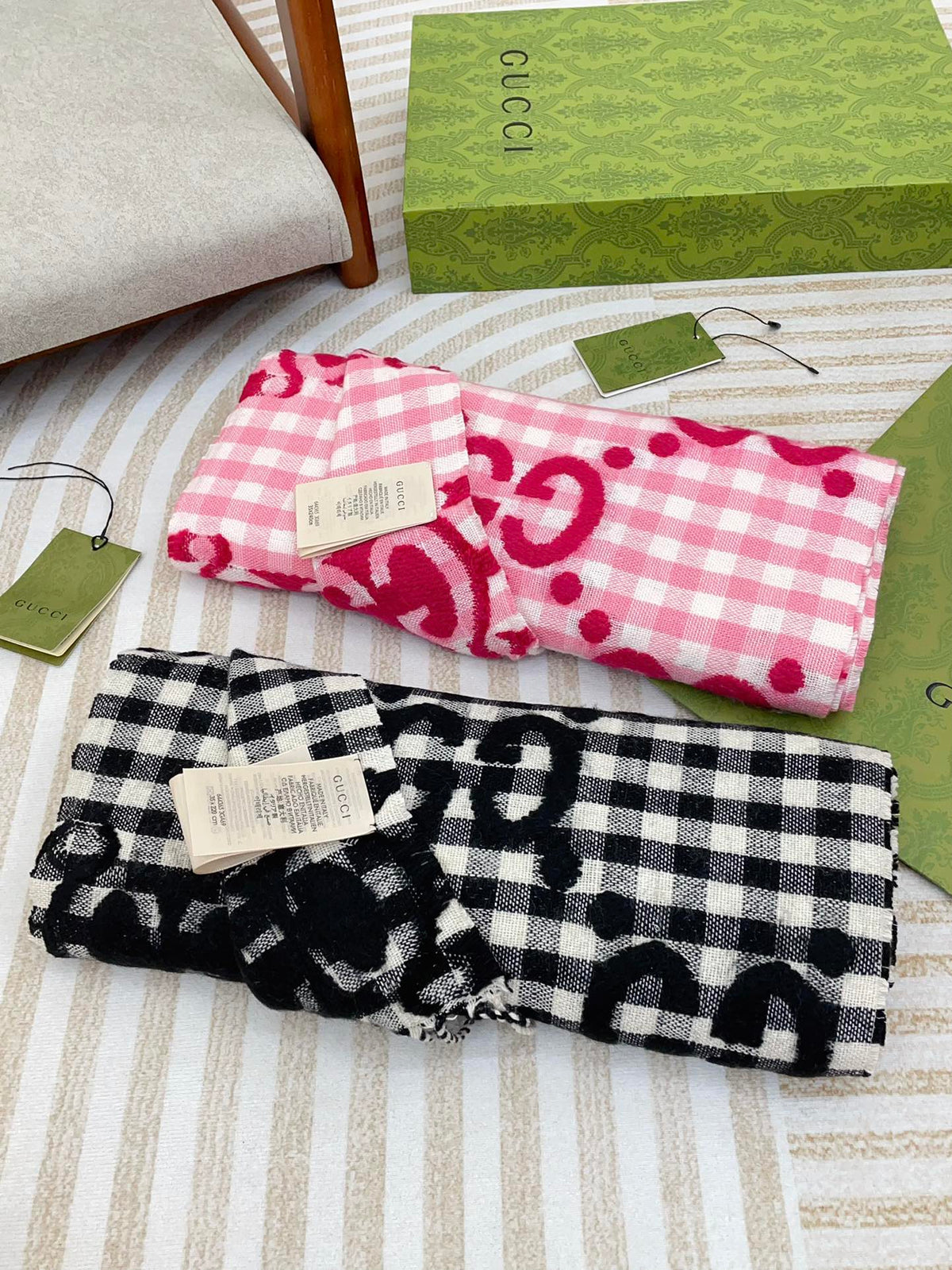 SCARF 220 CM IN BLACK MIX WHITE WOOL 401165 mysite