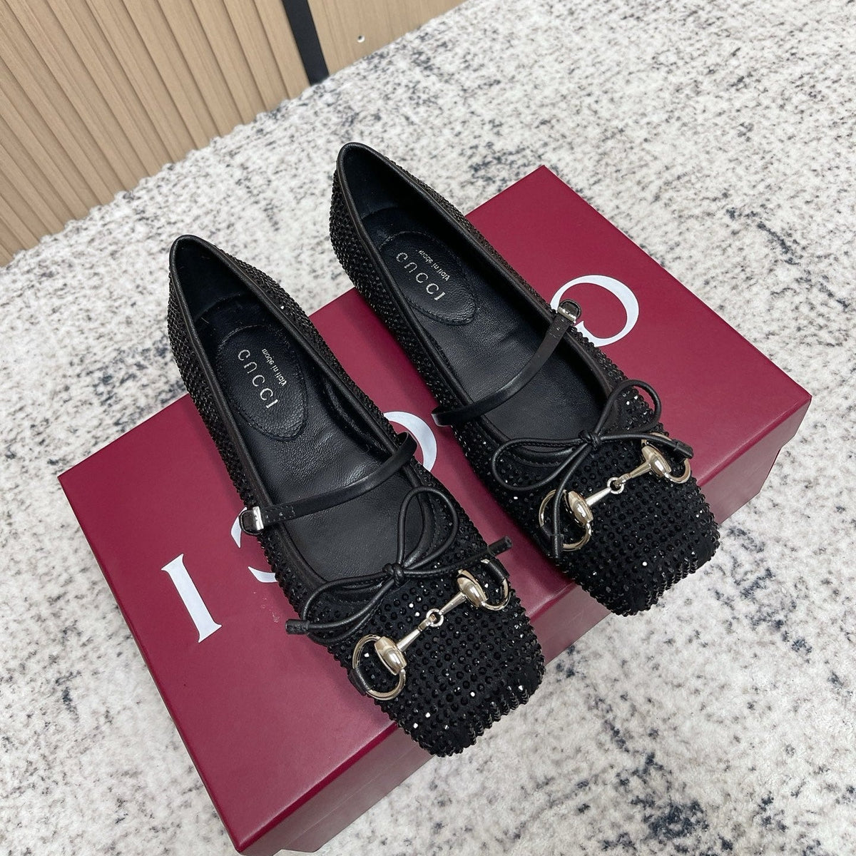 GUCCI 26S BALLET FLATS IN BLACK SUEDE WITH CRYSTALS mysite