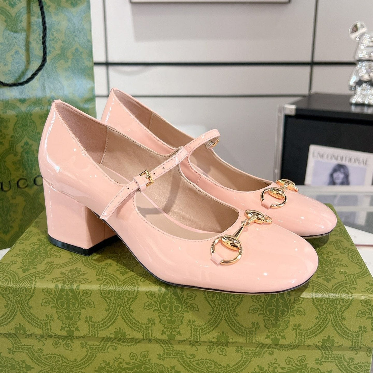 HORSEBIT MARY JANE HEEL IN LIGHT PINK CALFSKIN GOLD HARDWARE mysite