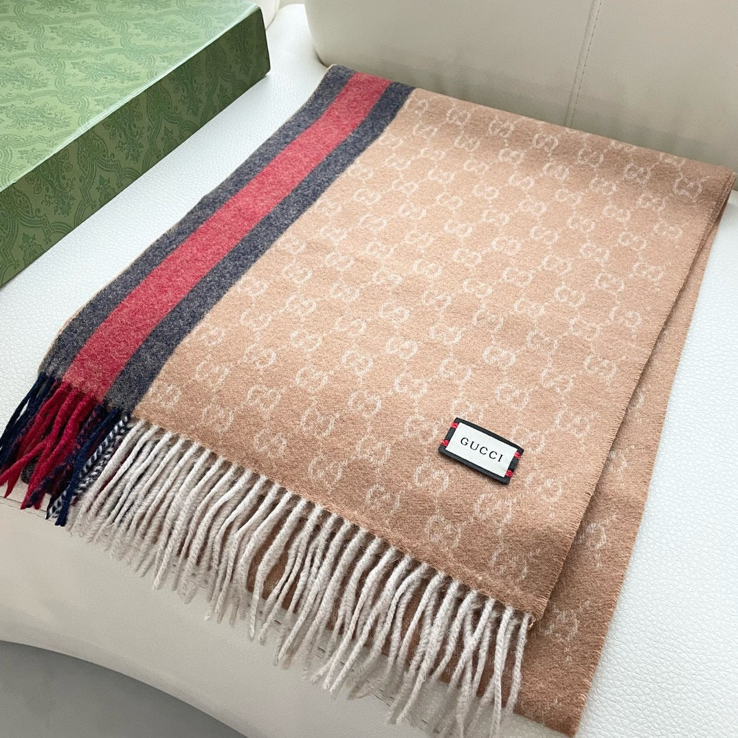 SCARF 200 CM IN PEANUT BROWN MONOGRAM CASHMERE  399766 mysite