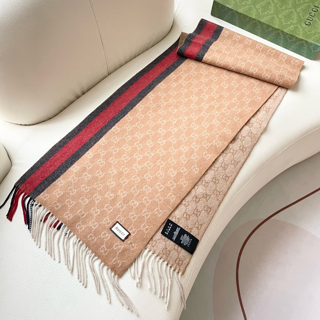 SCARF 200 CM IN PEANUT BROWN MONOGRAM CASHMERE  399766 mysite