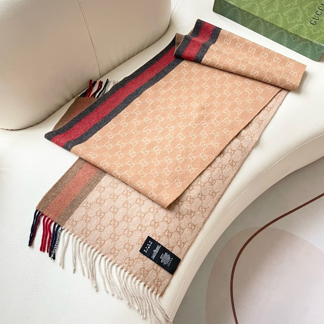 SCARF 200 CM IN PEANUT BROWN MONOGRAM CASHMERE  399766 mysite