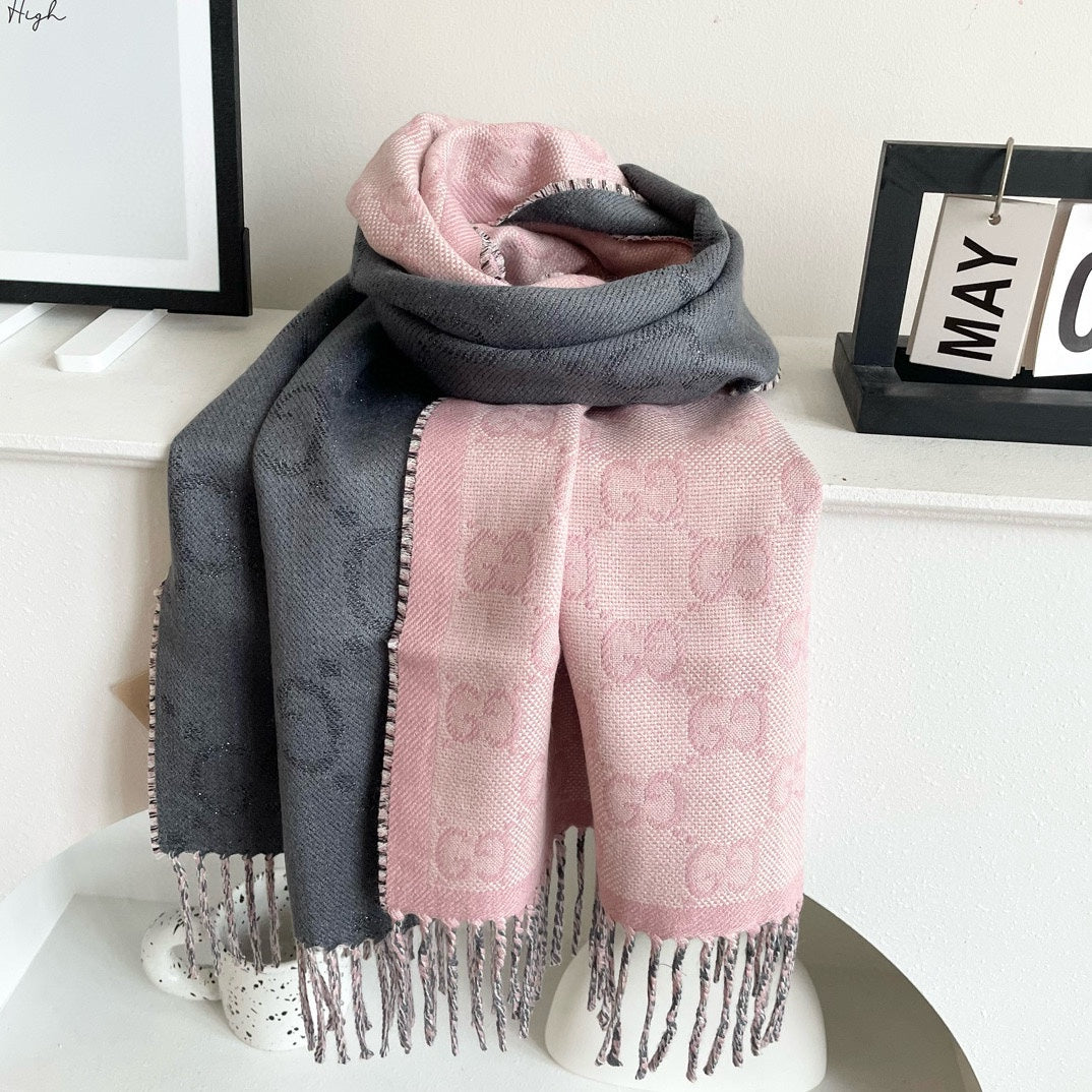 SCARF 195 CM IN SHARK GRAY AND LIGHT PINK CASHMERE 401404 mysite