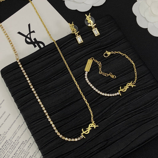 Yes Pearl Vintage Girl Design 3 Set (Earrings+Bracelet +Necklace)- Gold mysite