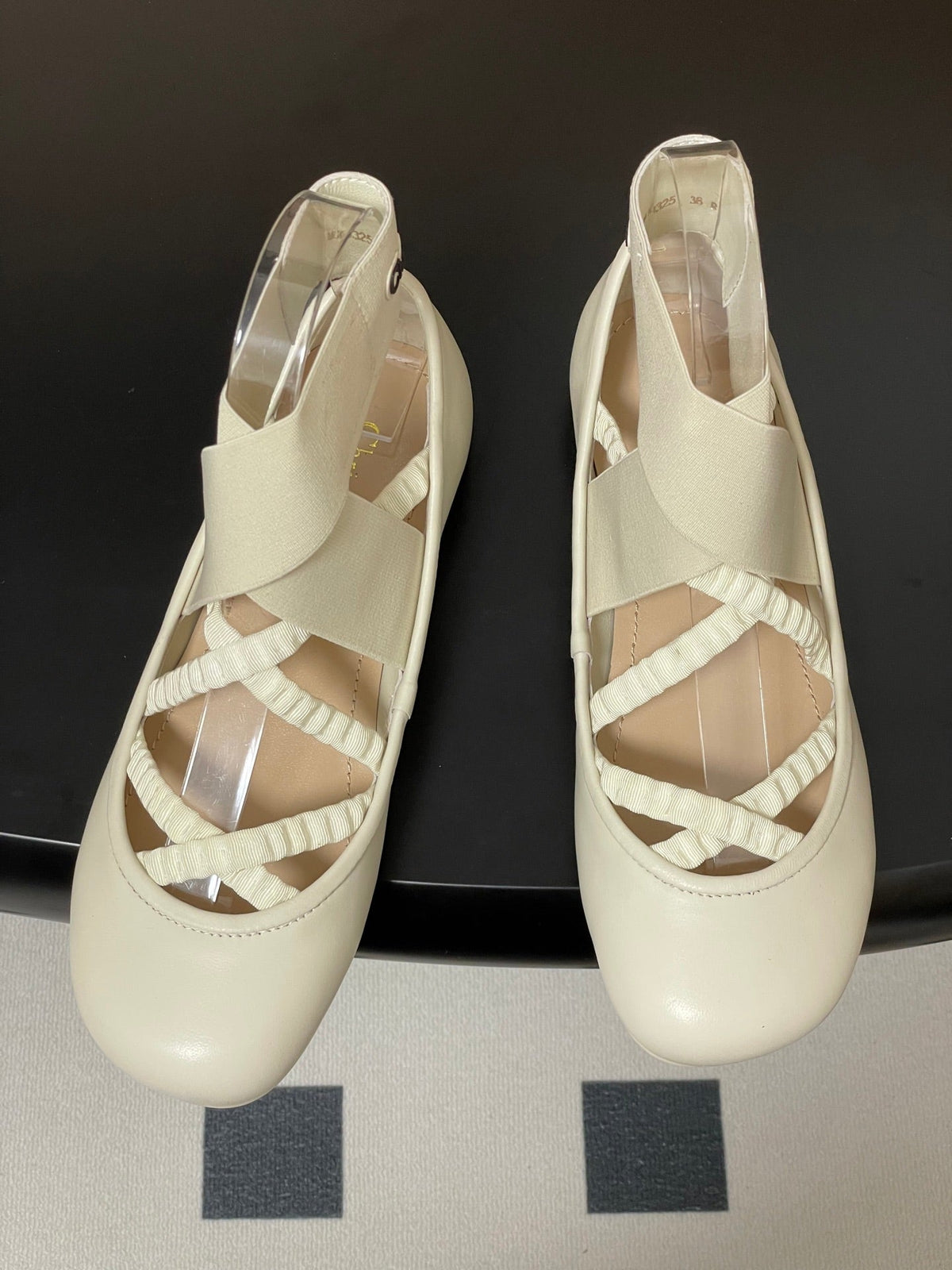 DIOR STRETCH BALLET FLATS 25S IN CREAM WHITE LAMBSKIN WITH CROSSED STRAPS mysite