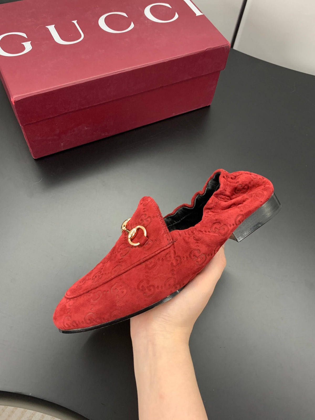 26S LOAFERS IN RED SUEDE WITH GOLD HARDWARE mysite