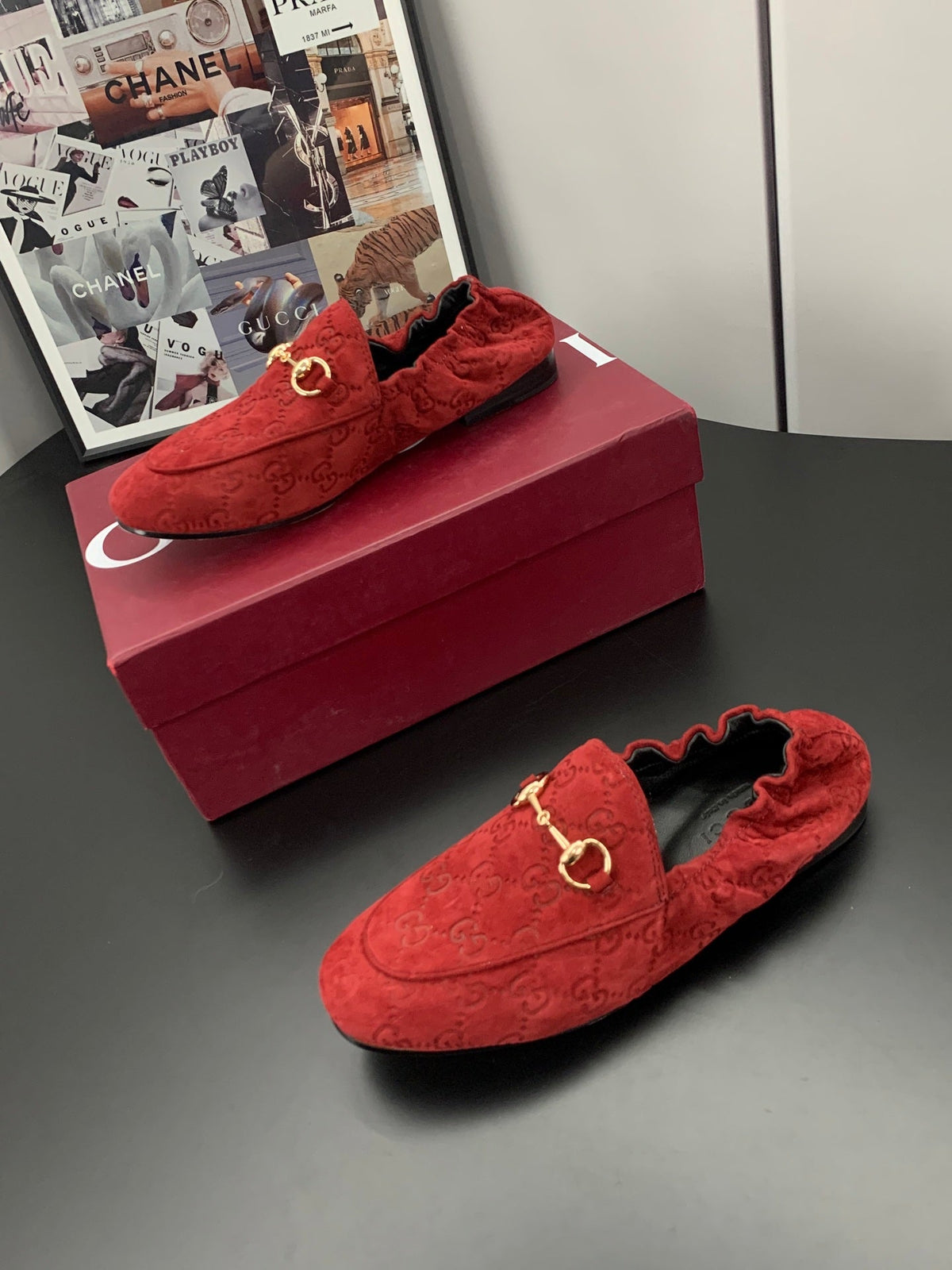 26S LOAFERS IN RED SUEDE WITH GOLD HARDWARE mysite