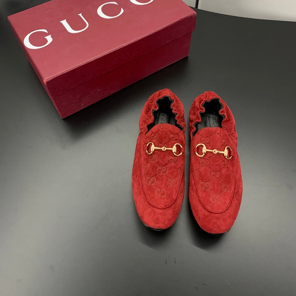26S LOAFERS IN RED SUEDE WITH GOLD HARDWARE mysite