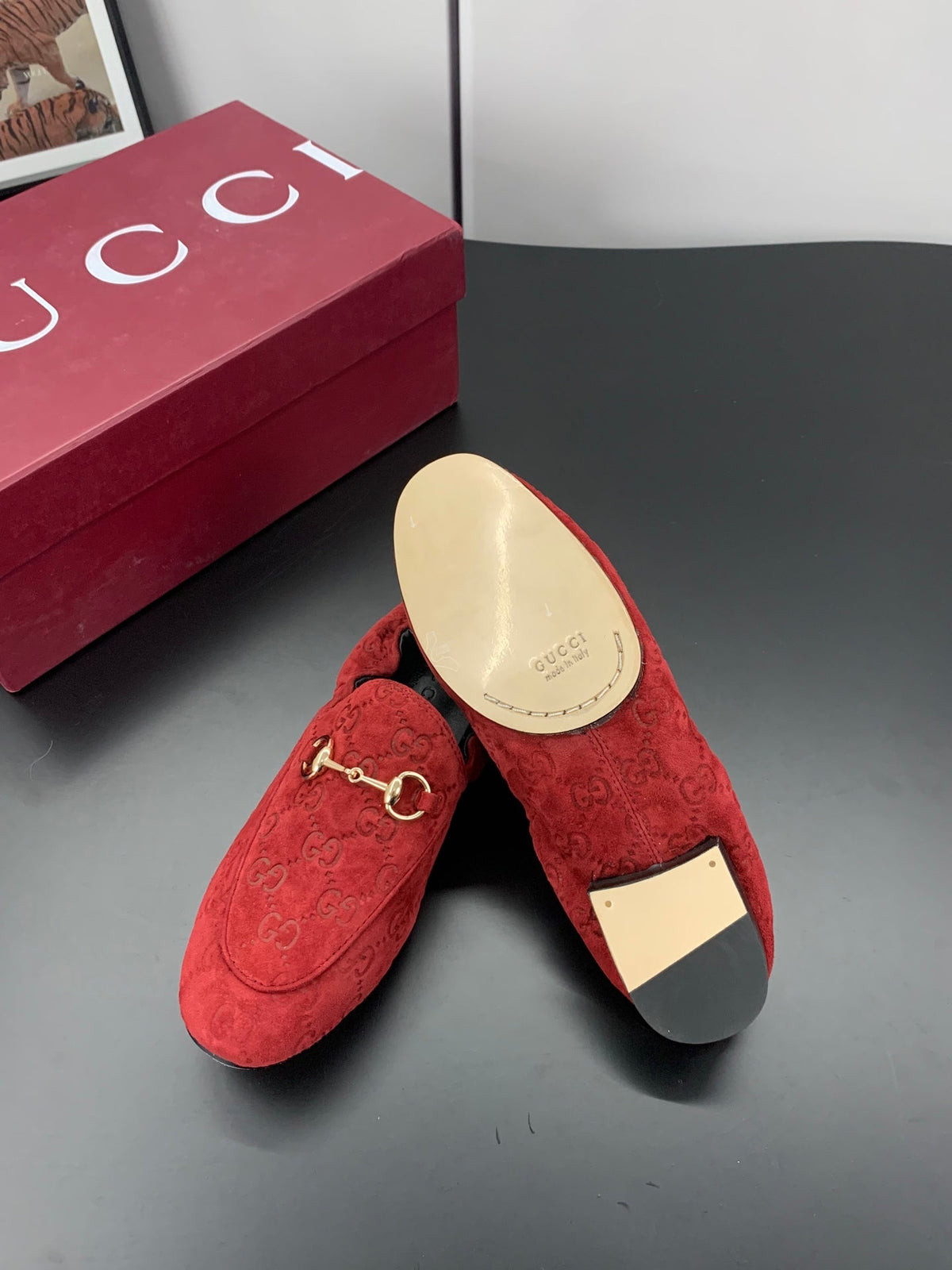 26S LOAFERS IN RED SUEDE WITH GOLD HARDWARE mysite