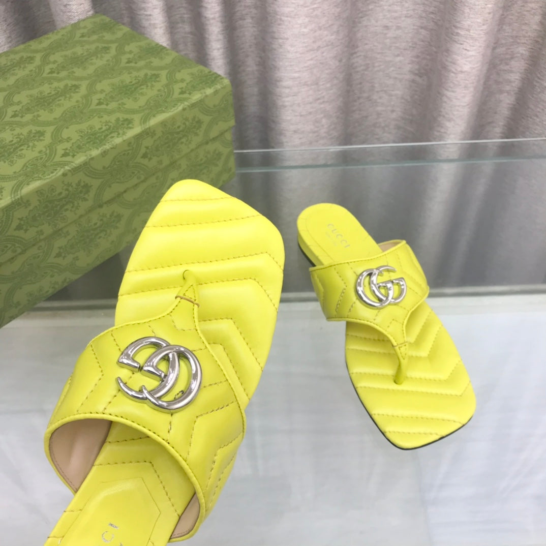 GG  marmont logo - embellished mattelasse leather sandal in yellow mysite