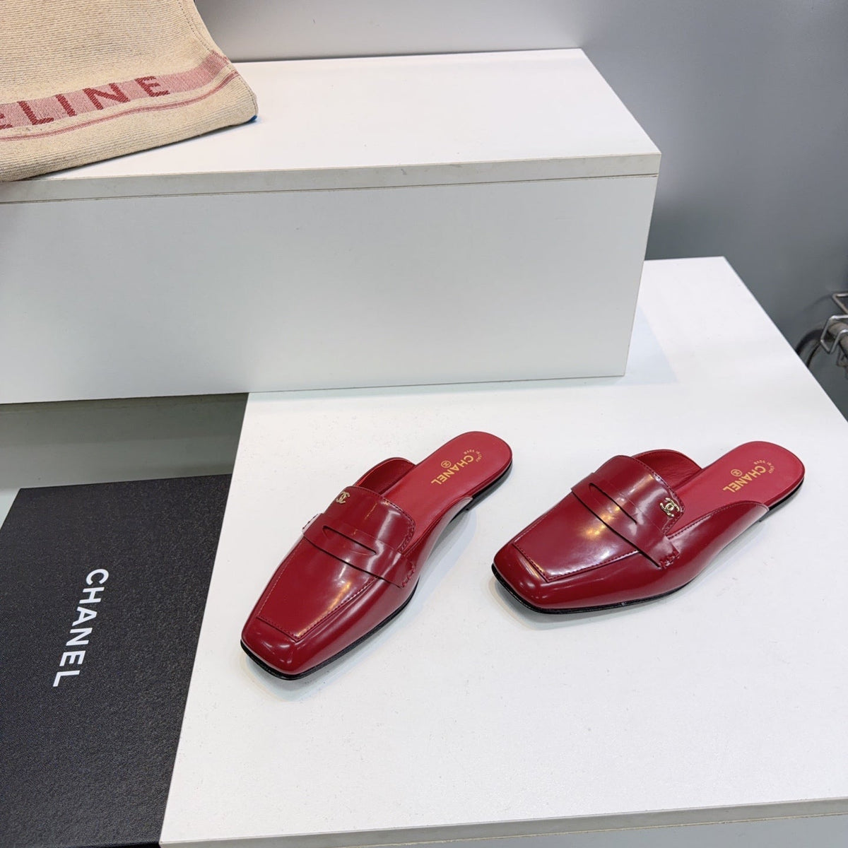 CHANEL 26S LOAFER MULES IN BURGUNDY PATENT LAMBSKIN mysite