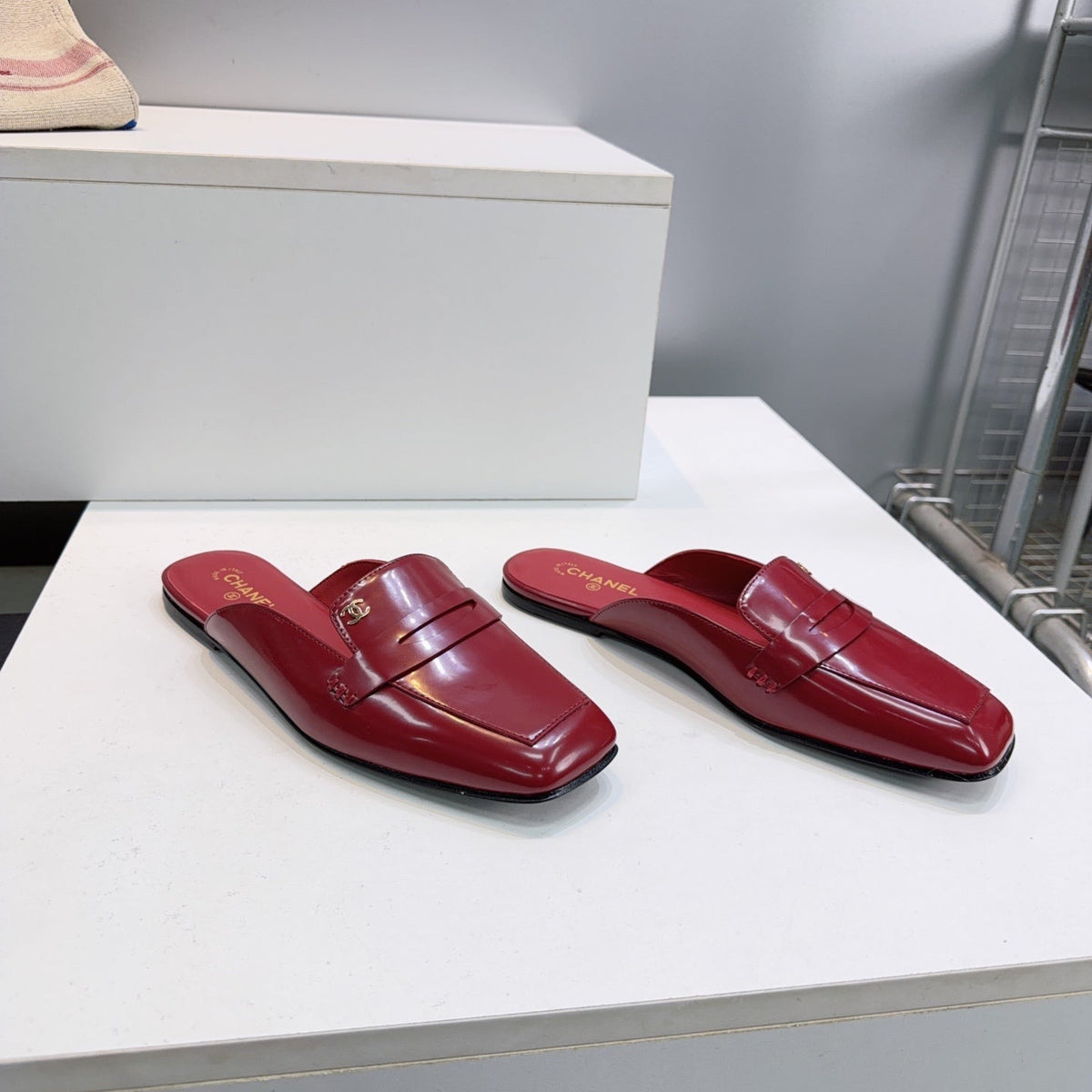 CHANEL 26S LOAFER MULES IN BURGUNDY PATENT LAMBSKIN mysite