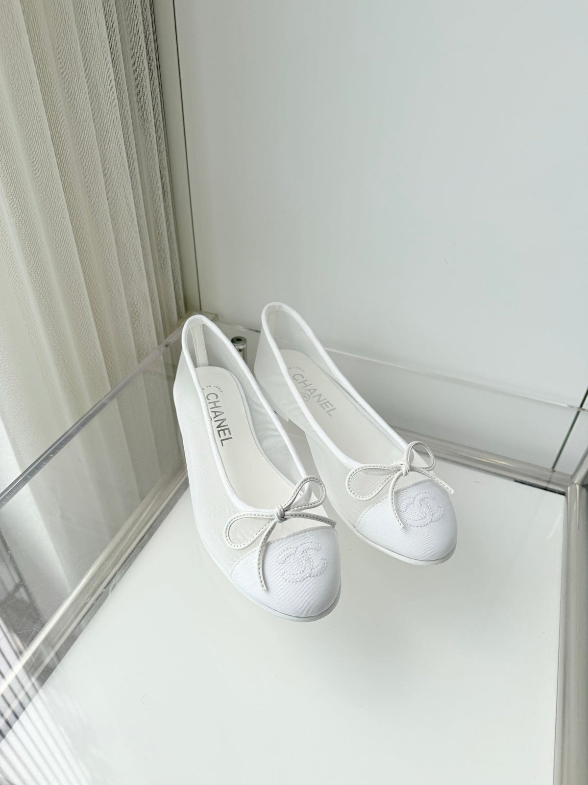 26S BALLET FLATS IN WHITE MESH TOE CAP AND BOW mysite