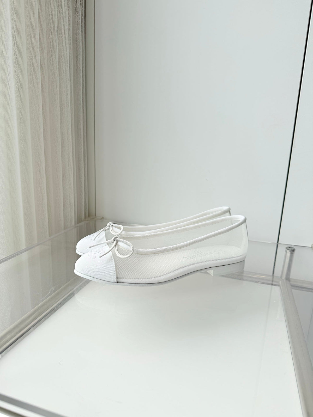 26S BALLET FLATS IN WHITE MESH TOE CAP AND BOW mysite