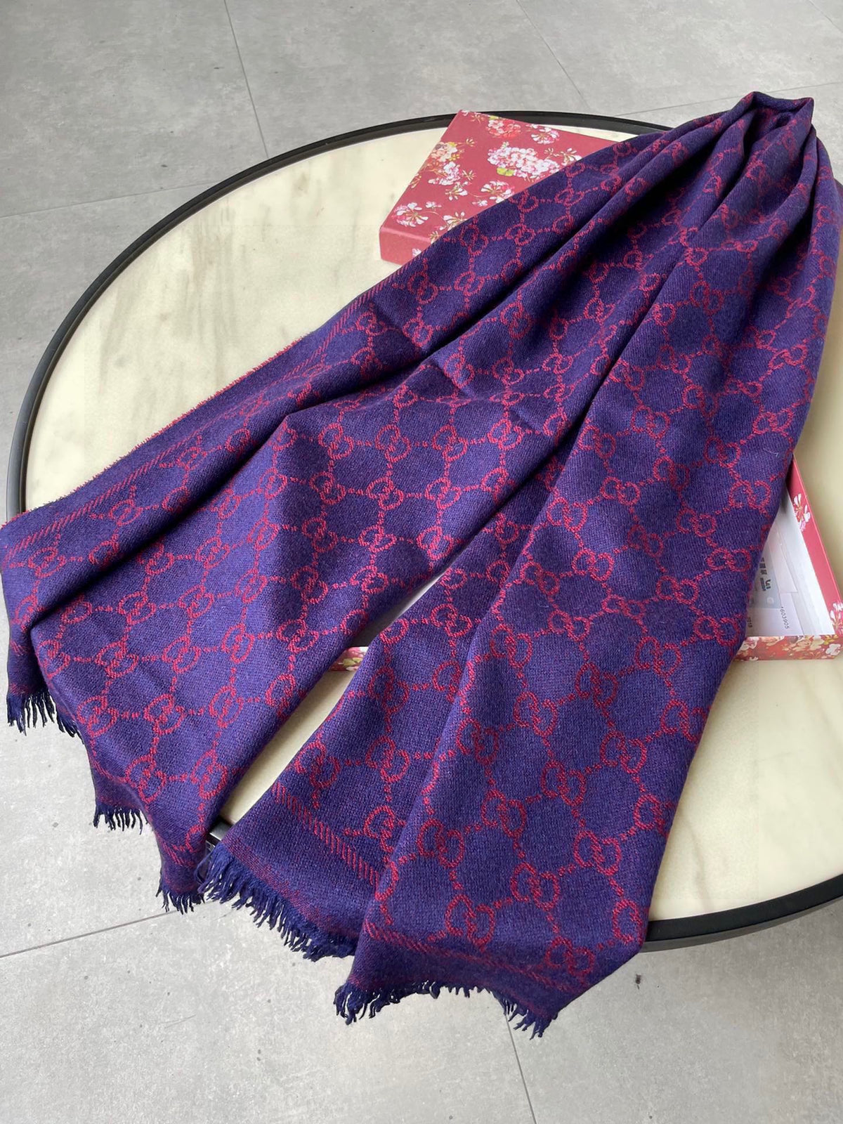 SCARF 180 CM IN VIOLET PURPLE GG PATTERN MONOGRAM WOOL 407526 mysite