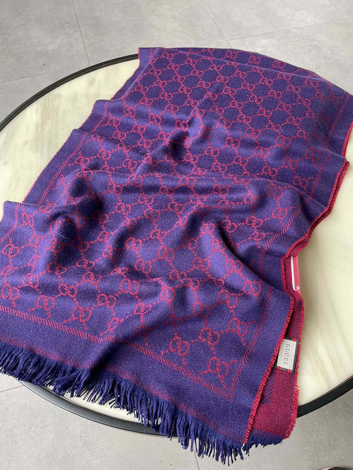 SCARF 180 CM IN VIOLET PURPLE GG PATTERN MONOGRAM WOOL 407526 mysite